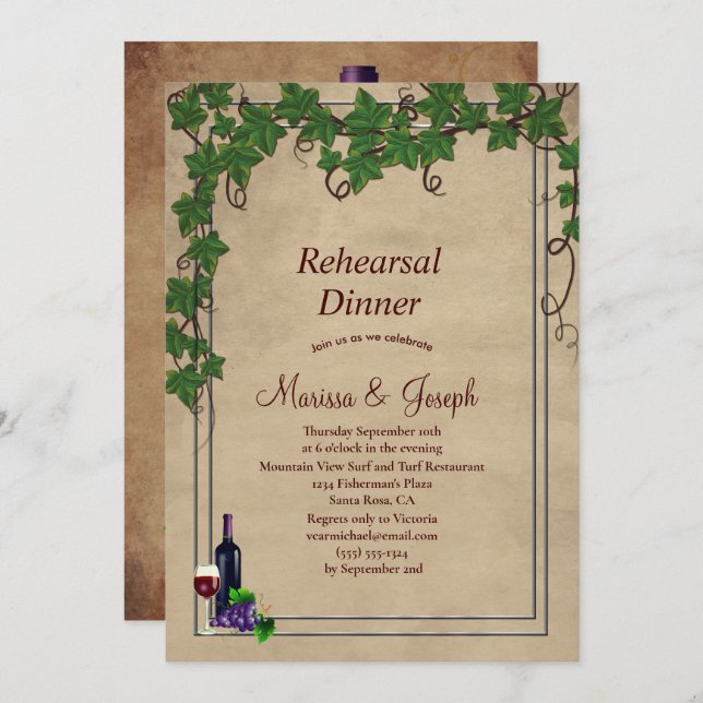 Rustic Wine Vineyard Wedding Invitation (Front/Back)
