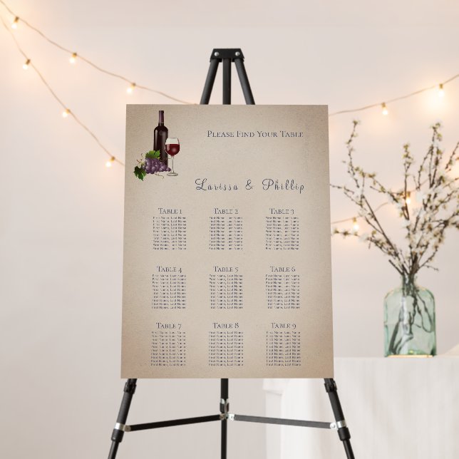 Rustic Wine Vineyard  Wedding Seating Chart Foam Board (In Situ (Stand))