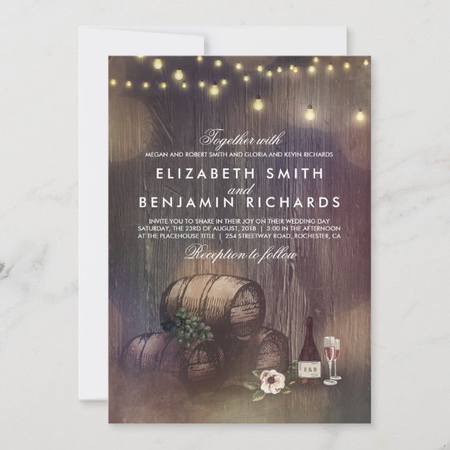Rustic Winery and String Lights Wedding Invitation (Front)