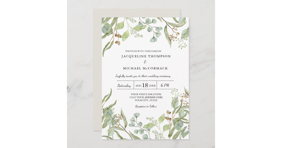 Rustic Winery Boho Eucalyptus Greenery Wedding Invitation | Zazzle