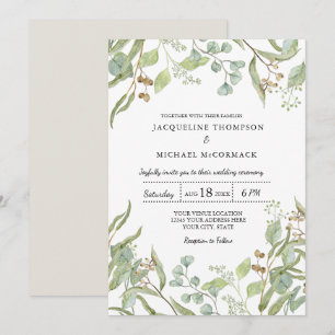 Rustic Winery Boho Eucalyptus Greenery Wedding Invitation