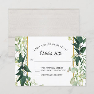 Rustic Winery Eucalyptus Foliage Gray Wood RSVP Invitation