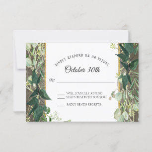 Rustic Winery Eucalyptus Leaf Foliage Wood RSVP Invitation