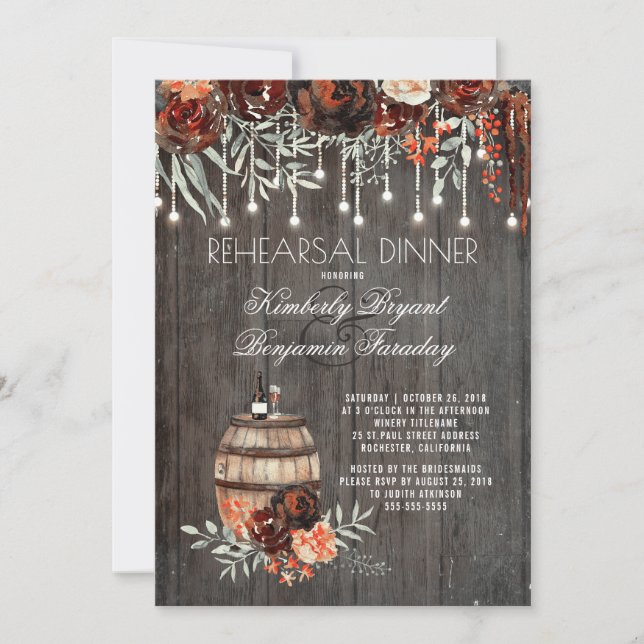 Rustic Winery Floral Lights Rehearsal Dinner Invitation (Front)