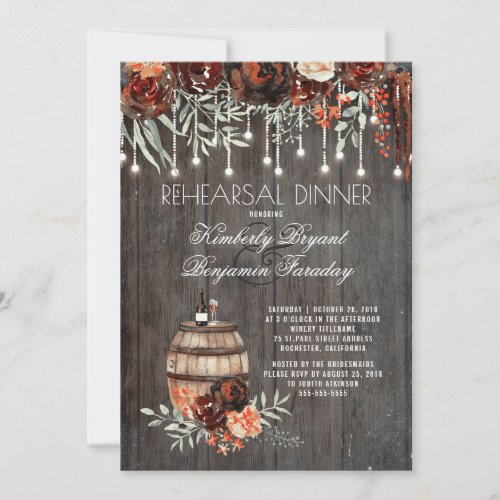 Rustic Winery Floral Lights Rehearsal Dinner Invitation