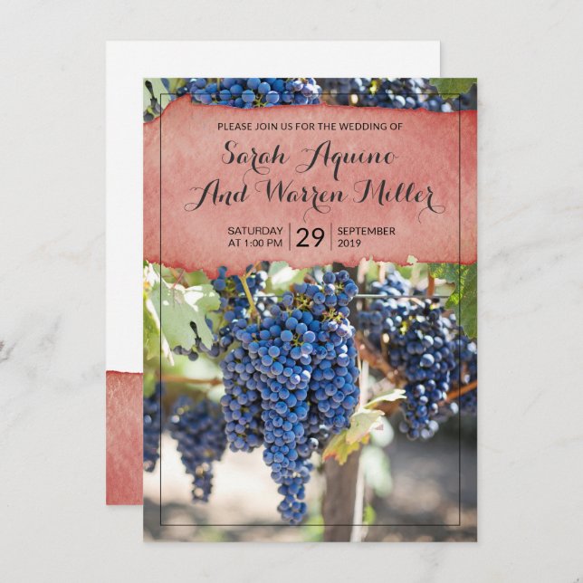 Rustic Winery Grape Vines Wedding Invitation (Front/Back)