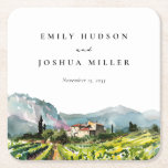Rustic Winery Landscape Wedding Square Paper Coaster<br><div class="desc">Rustic Winery Landscape Wedding Square Paper Coaster</div>