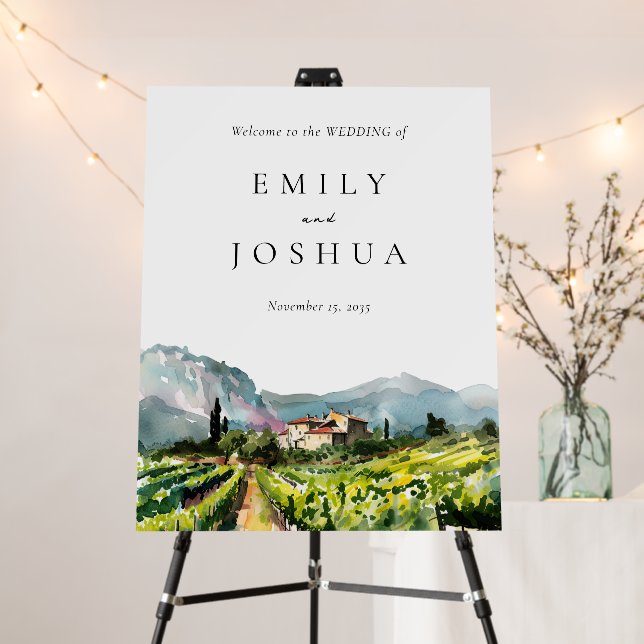 Rustic Winery Landscape Wedding Welcome Sign (In Situ (Stand))