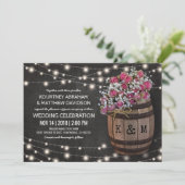 Rustic Winery Pink Floral Lights Wedding Invitation (Standing Front)