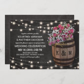 Rustic Winery Pink Floral Lights Wedding Invitation (Front/Back)