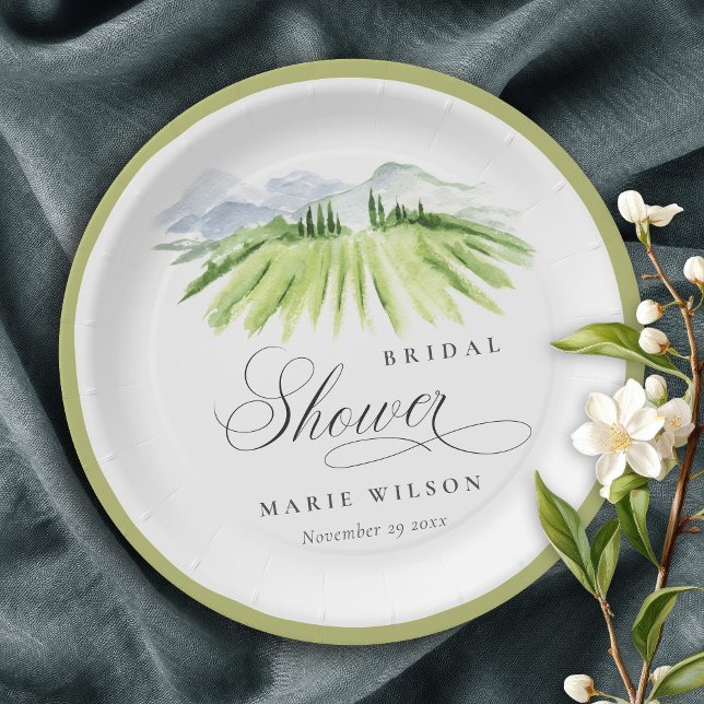Rustic Winery Vineyard Mountain Bridal Shower Paper Plates (Creator Uploaded)
