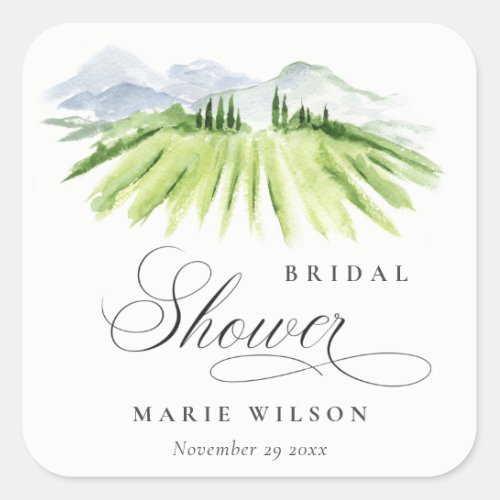 Rustic Winery Vineyard Mountain Bridal Shower Square Sticker