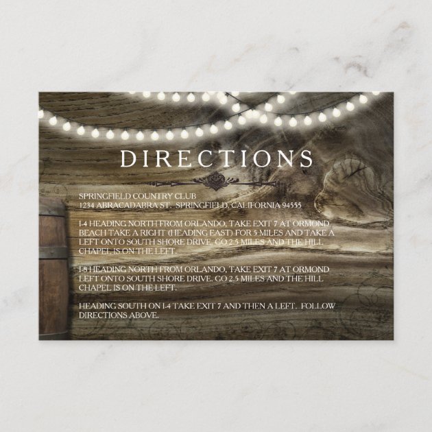 Rustic Winery Wedding Directions Enclosure Card