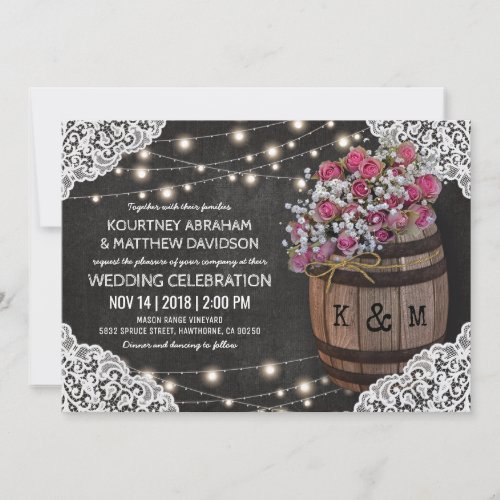 Rustic Winery Wedding Invitation  String Lights