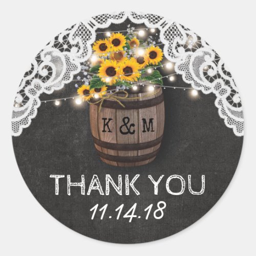 Rustic Winery Wedding  String Lights Sunflowers Classic Round Sticker