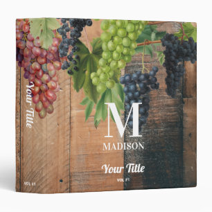 Rustic Winery Wood Grapes Monogram 3 Ring Binder