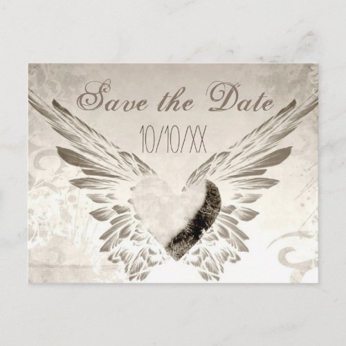 Rustic Wings Angel Heart Vintage Save the Date Announcement Postcard