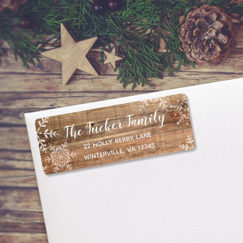 Rustic Winter Address Label Snowflakes on Wood
