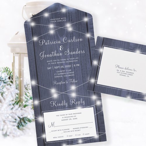 Rustic winter all in one wedding rsvp all in one invitation