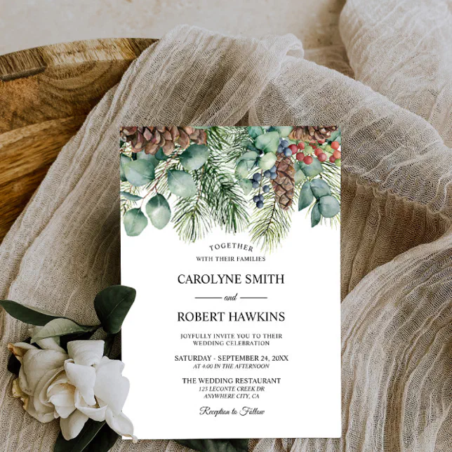 Rustic Winter and Pine Tree Forest Wedding Invitation | Zazzle