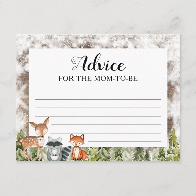 Rustic Winter Animals Woodland Advice For Mommy Enclosure Card (Front)