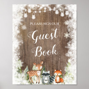 Rustic Winter Animals Woodland Baby Guest Book
