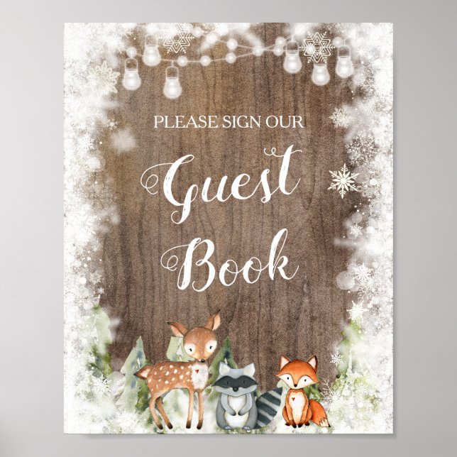 Rustic Winter Animals Woodland Baby Guest Book (Front)