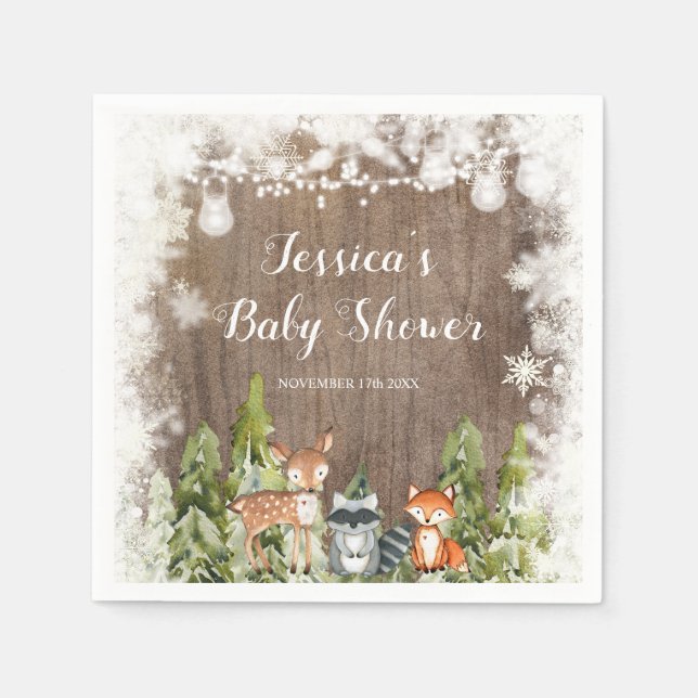 Rustic Winter Animals Woodland Birthday Paper Napkins (Front)