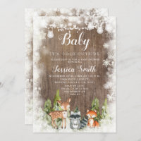 Rustic Winter Animals Woodland Boy Baby Shower Invitation