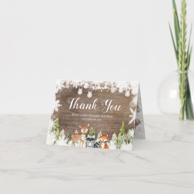 Rustic Winter Animals Woodland Folded Thank You Card (Front)