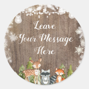 Rustic Winter Animals Woodland Love Your Message Classic Round Sticker