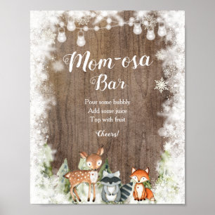 Rustic Winter Animals Woodland Mom-osa Bar Poster