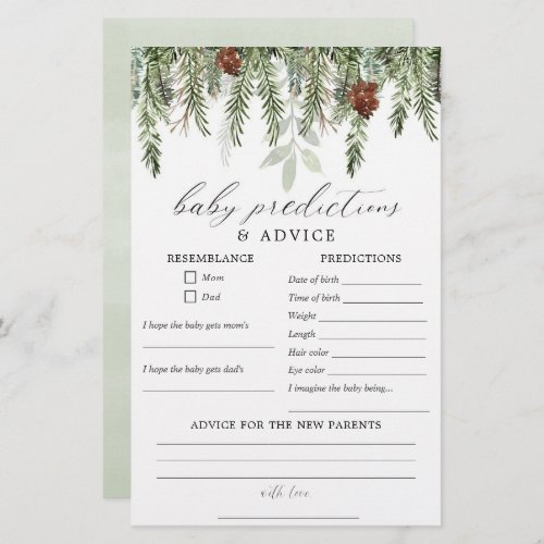 Rustic winter Baby predictions advice card
