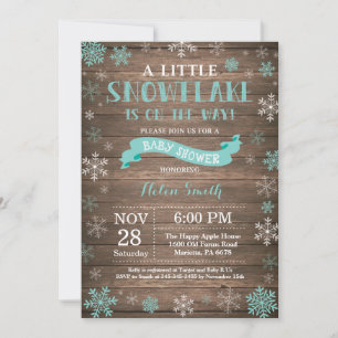 Rustic Winter Baby Shower Aqua Snowflake Invitation