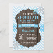 Rustic Winter Baby Shower Blue Snowflake Invitation