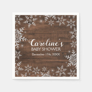 Rustic Winter Baby Shower Glitter Snowflakes Napkins