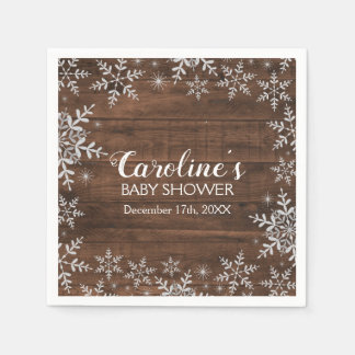Rustic Winter Baby Shower Glitter Snowflakes Napkins