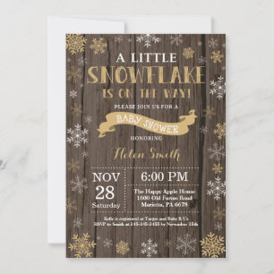 Rustic Winter Baby Shower Gold Snowflake Invitation