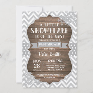 Rustic Winter Baby Shower Gray Snowflake Invitation
