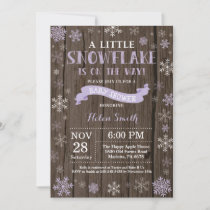 Rustic Winter Baby Shower Purple Snowflake Invitation