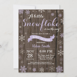 Rustic Winter Baby Shower Purple White Snowflake Invitation