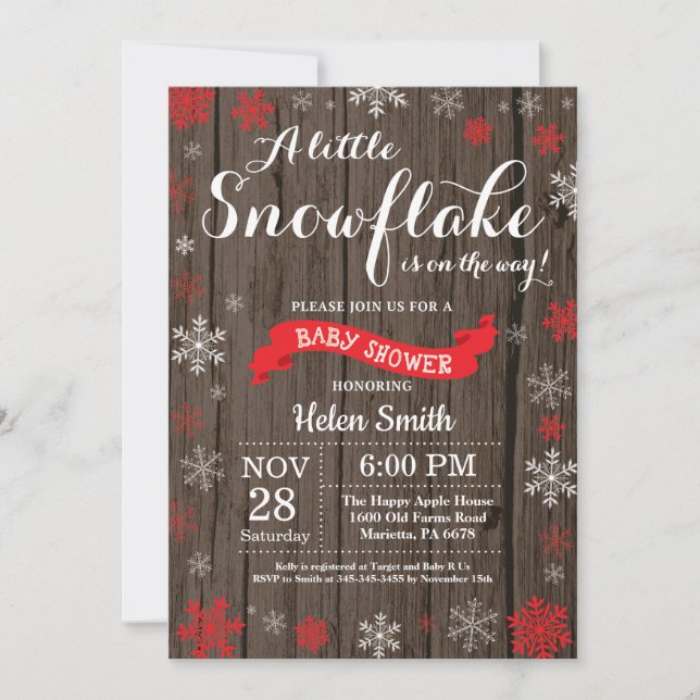 Rustic Winter Baby Shower Red White Snowflake Invitation (Front)