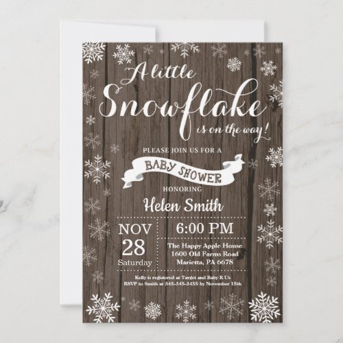 Rustic Winter Baby Shower White Snowflake Invitation