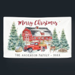 Rustic Winter Barn Vintage Red Farmhouse Truck Banner<br><div class="desc">Festive and stylish holiday banner featuring beautiful red country barn and vintage red farmhouse truck. Add your name and year. Add your custom wording to this design by using the "Edit this design template" boxes on the right hand side of the item, or click the blue "Customize it" button to...</div>