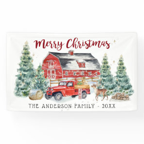 Rustic Winter Barn Vintage Red Farmhouse Truck Banner