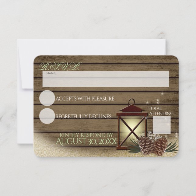 Rustic Winter Barn Wood and Lantern Response (Front)