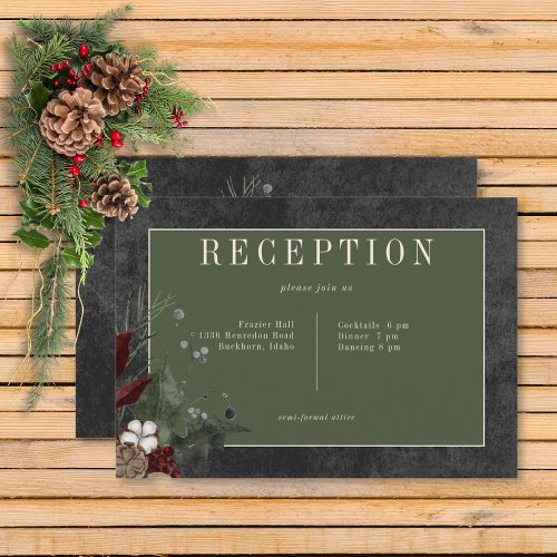 Rustic Winter Berries  Pine Black Reception Enclosure Card