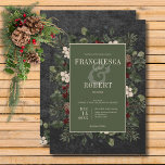 Rustic Winter Berries & Pine Black Wedding Invitation<br><div class="desc">Introducing our enchanting winter wedding invitation, where timeless elegance meets the beauty of the season. The rich black background, artfully distressed with soft white accents, sets a captivating tone for your special day. In the dark sage green text area, your wedding details will shine, surrounded by a delicate cream frame...</div>