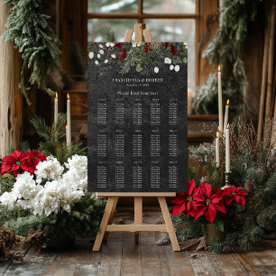 Rustic Winter Berries & Pine Black Wedding Seating Foam Board