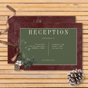 Rustic Winter Berries & Pine Burgundy Reception Enclosure Card